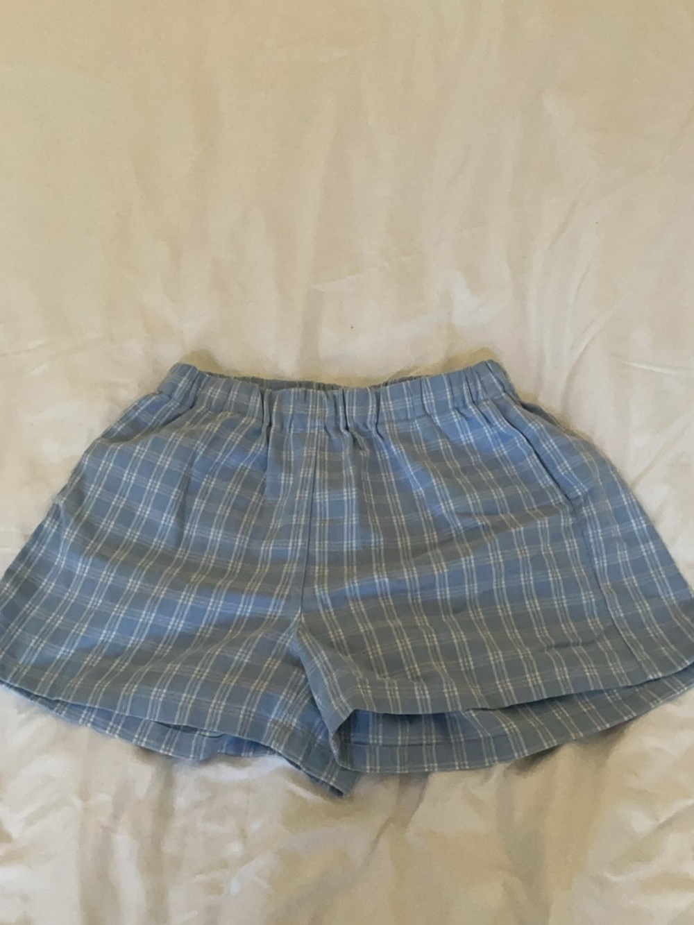 Brandy Melville Light Blue Plaid High-Waist Shorts